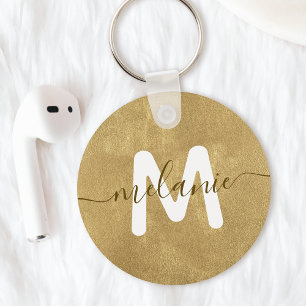 Porte-clés Nom Monogramme personnalisé Gold Foil Luxe