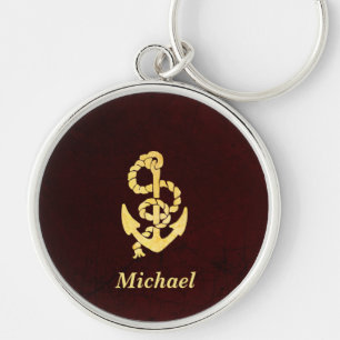 Porte-clés Nom nautique en cuir rayé par Ancre vintage