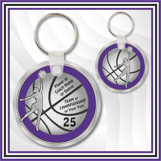 Porte-clés Nom, Numéro, Joueur, Équipe, Porte - clés de baske (Cheap, Basketball team gifts for girls. Personalised basketball keychains for her. Purple and Silver)