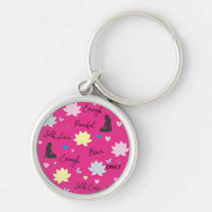 Porte-clés Nom personnalisé Amour de soi Floral rose 