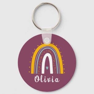 Porte-clés Nom personnalisé avec minimaliste Boho Rainbow