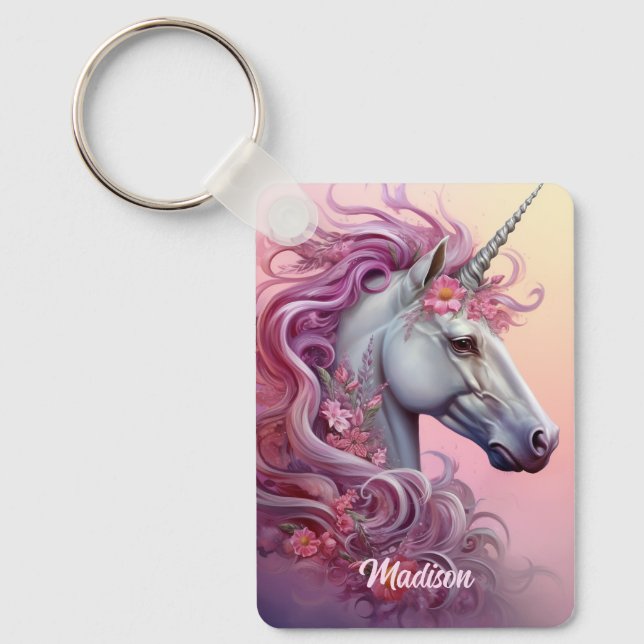 Porte-clés Nom personnalisé belle licorne (Recto)