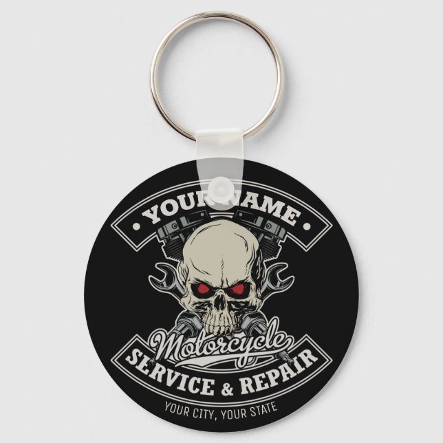 Porte-clés Nom personnalisé Biker Mécanique Skull Motorcycle  (Recto)