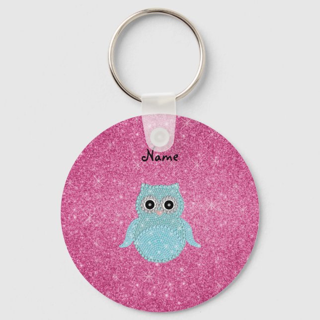 Porte-clés Nom personnalisé bling owl diamants (Recto)