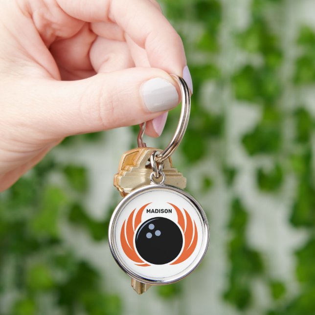 Porte-clés Nom personnalisé Boule de Bowling avec flamme (main)