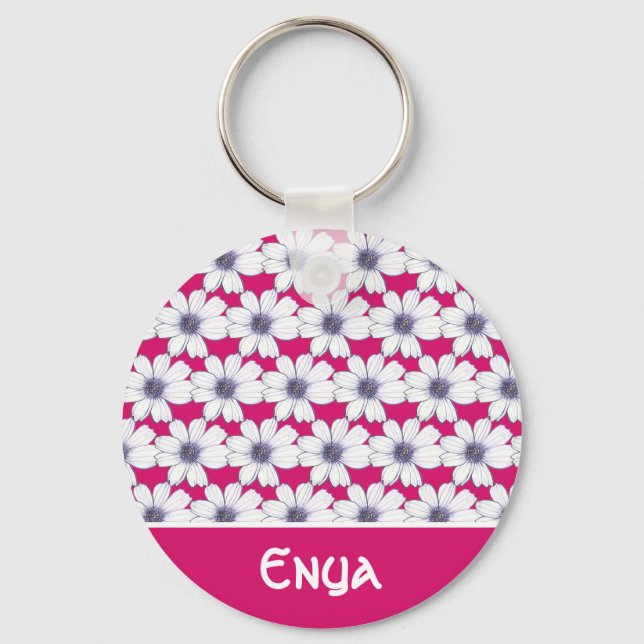 Porte-clés Nom personnalisé Bouton motif de fleur rose Bouton (Recto)