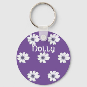 Porte-clés Nom personnalisé Bouton motif de fleurs bleues Bou