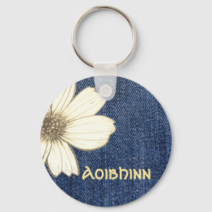 Porte-clés Nom personnalisé Bouton motif de fleurs de marine