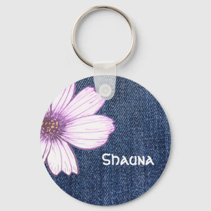 Porte-clés Nom personnalisé Bouton motif de fleurs de marine