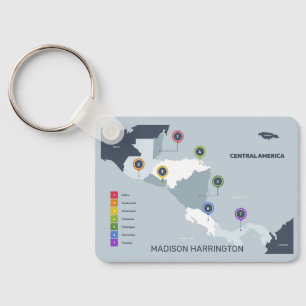 Porte-clés Nom personnalisé Carte Amérique centrale
