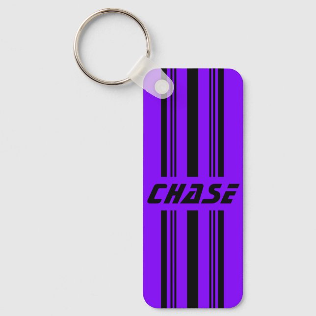 Porte-clés Nom personnalisé cool violet et noir rayé (Recto)