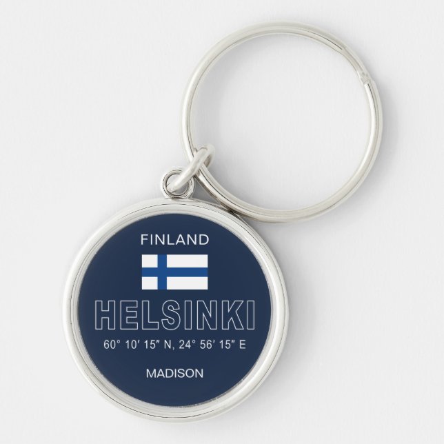Porte-clés Nom personnalisé Coordonnées Helsinki (Devant)