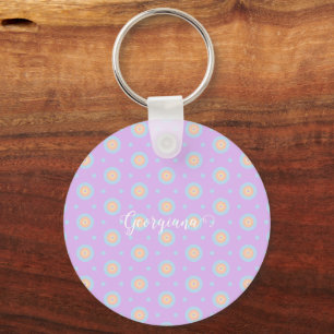 Porte-clés Nom personnalisé Cute Pastel Rainbow Bullseyes Mot