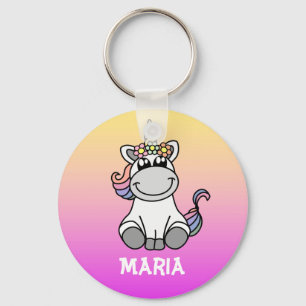 Porte-clés Nom personnalisé Cute Unicorn Rainbow Gradient