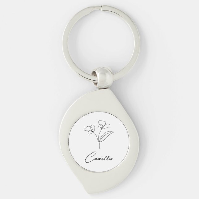 Porte-clés Nom personnalisé de fleur de mois de naissance, No (Devant)
