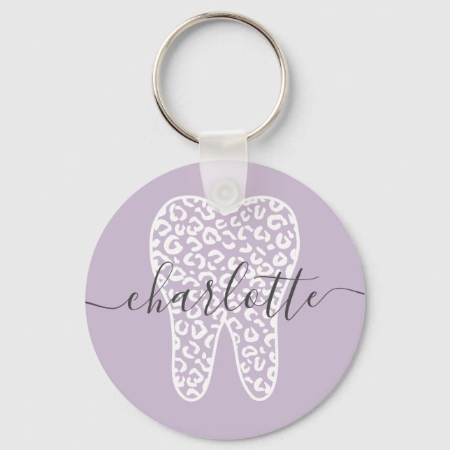 Porte-clés Nom personnalisé Dental Empreinte de léopard Doth  (Recto)