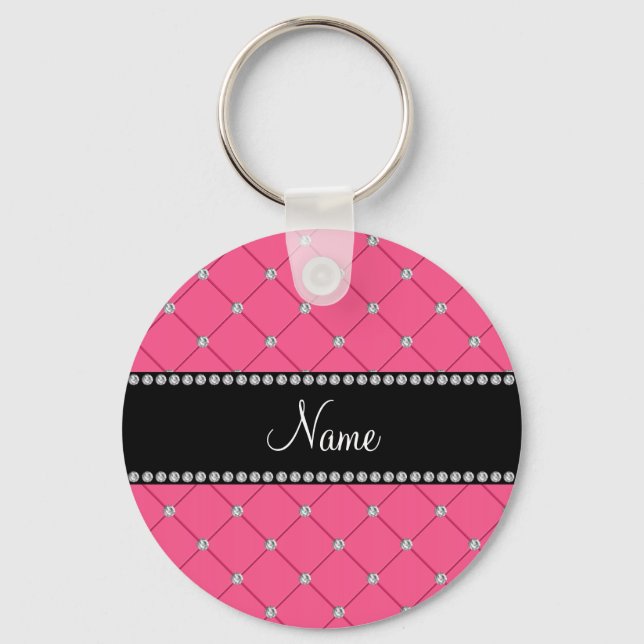 Porte-clés Nom personnalisé Diamants roses (Recto)
