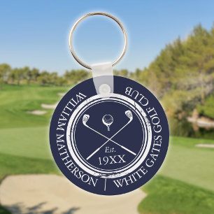 Porte-clés Nom personnalisé du club de golf bleu marine