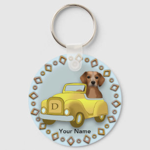 Porte-clés Nom personnalisé du véhicule de conduite beagle