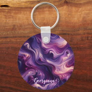 Porte-clés Nom personnalisé Effet peinture violet vibrant