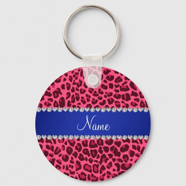 Porte-clés Nom personnalisé empreinte de léopard rose Bande b (Recto)