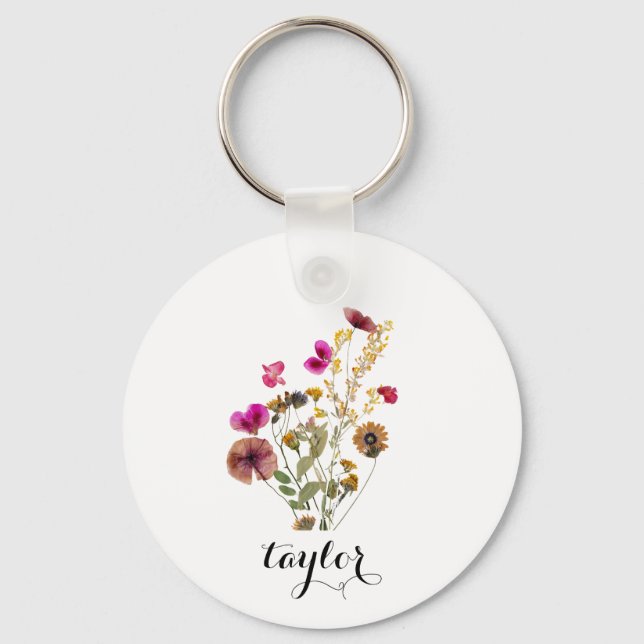 Porte-clés Nom personnalisé fleur sauvage (Recto)