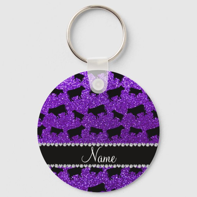 Porte-clés Nom personnalisé indigo parties scintillant violet (Recto)
