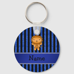 Porte-clés Nom personnalisé lion bleu bandes de parties scint