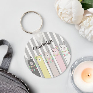 Porte-clés Nom personnalisé Llamas colorés rétro mignons