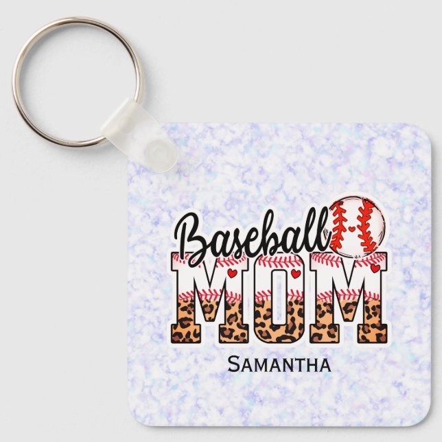 Porte-clés Nom personnalisé Maman de baseball | Fête des mère (Recto)