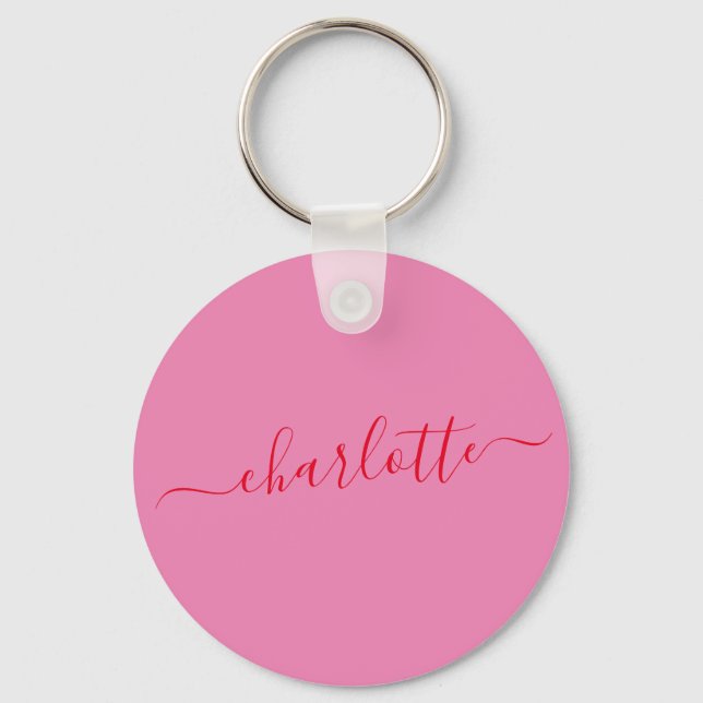 Porte-clés Nom personnalisé moderne écriture rose rouge éléga (Recto)