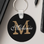 Porte-clés Nom personnalisé Monogramme Joli Script Classic No<br><div class="desc">Créez votre propre porte - clé rond noir personnalisé avec votre joli nom de script de calligraphie et monogramme personnalisé.</div>