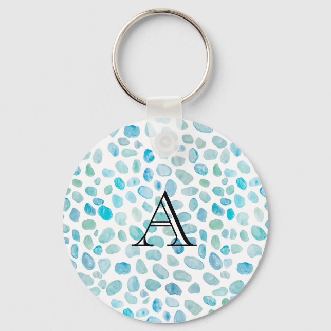 Porte-clés Nom personnalisé Monogramme Verre de mer (Recto)