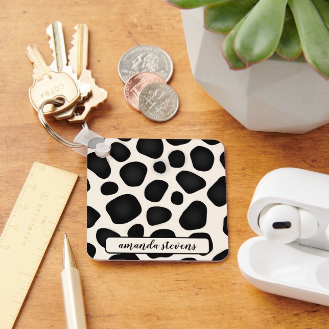 Porte-clés Nom personnalisé Motif de typographie noire Abstra (Bureau)