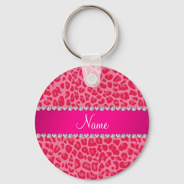 Porte-clés Nom personnalisé motif léopard rose (Recto)