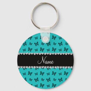 Porte-clés Nom personnalisé motif papillon turquoise