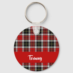 Porte-clés Nom personnalisé motif plaid rouge