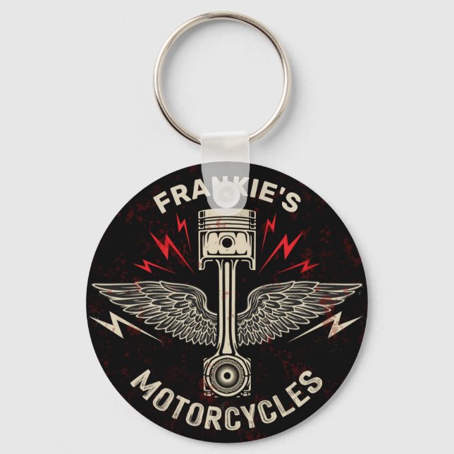 Porte-clés Nom personnalisé Motorcycle Piston Wings Biker Gar (Recto)