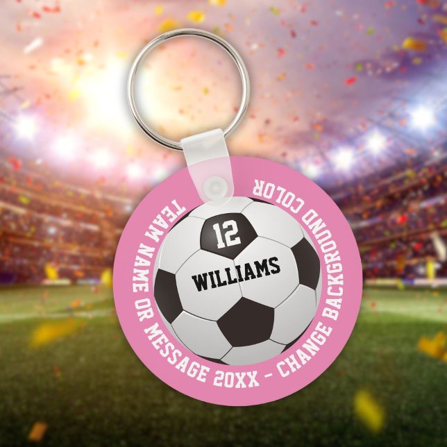 Porte-clés Nom personnalisé Numéro d'équipe Nom de l'équipe B (Custom Name Number Team Name Soccer Ball Pink Keychain)