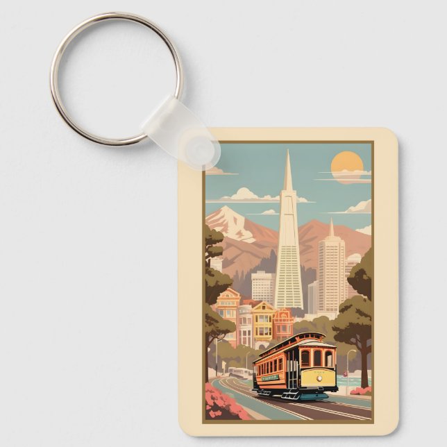 Porte-clés Nom personnalisé & Numéro Rétro San Francisco (Recto)