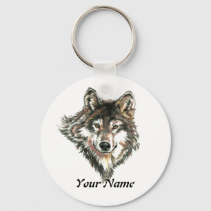 Porte-clés Nom personnalisé ou texte Loup Logo aquarelle Anim