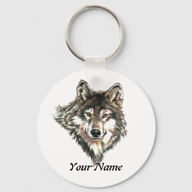 Porte-clés Nom personnalisé ou texte Loup Logo aquarelle Anim (Recto)