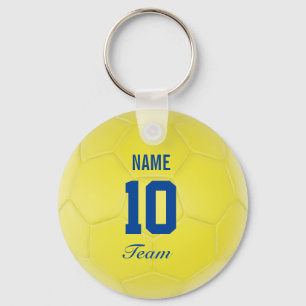 Porte-clés Nom personnalisé par ballon de football bleu jaun