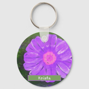 Porte-clés Nom personnalisé Peinture acrylique aux fleurs vio