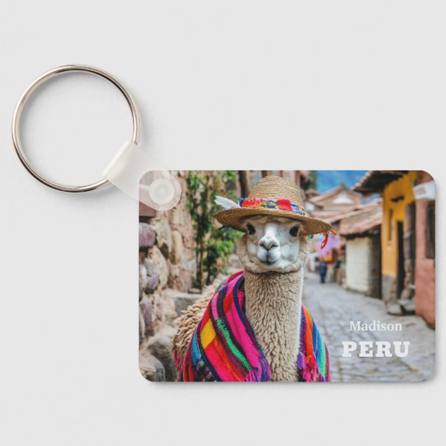 Porte-clés Nom personnalisé Pérou Llama (Verso)