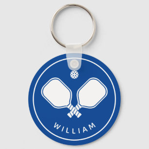 Porte-clés Nom personnalisé Pickleball Blue & White Porte - c