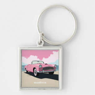 Porte-clés Nom personnalisé Pink Classic Car