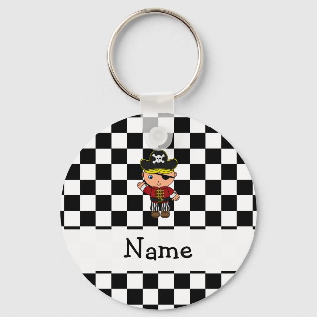 Porte-clés Nom personnalisé pirate noir blanc checkers (Recto)