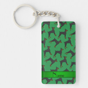 Porte-clés Nom personnalisé pochoirs doberman vert