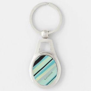 Porte-clés Nom personnalisé Rayures Turquoise Tranquille 